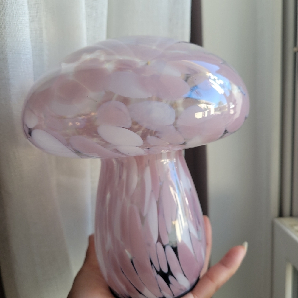 Home Decor Blush Pink & White Confetti Deco Glass Mushroom Lamp Light Up 6 - Picture 5 of 16